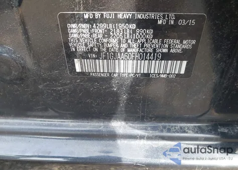 2015 Subaru Impreza 2.0I from USA, damaged, VIN JF1GJAA60FH014419
